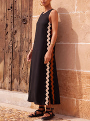Stripes Side Wave Embellished Side Slit Loose Dress