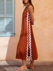 Stripes Side Wave Embellished Side Slit Loose Dress